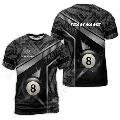 Customized Billiards T-Shirt, Personalized Hexagonal Patterns With A Cracked Glass 8 Ball Jersey