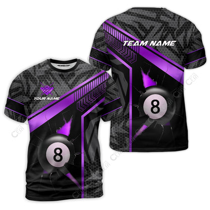 Customized Billiards T-Shirt, Personalized Hexagonal Patterns With A Cracked Glass 8 Ball Jersey