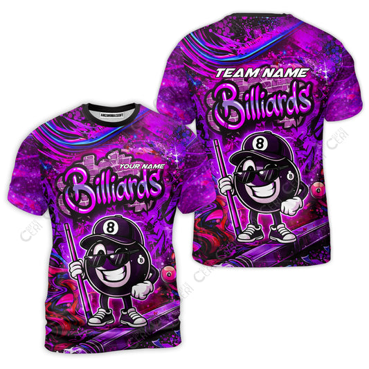 Customized Billiards T-Shirt, Personalized Street Graffiti 8 Ball Jersey Gift For Billiard Players