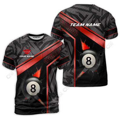 Customized Billiards T-Shirt, Personalized Hexagonal Patterns With A Cracked Glass 8 Ball Jersey