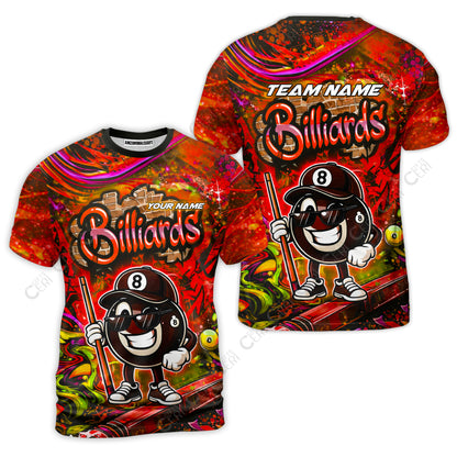 Customized Billiards T-Shirt, Personalized Street Graffiti 8 Ball Jersey Gift For Billiard Players