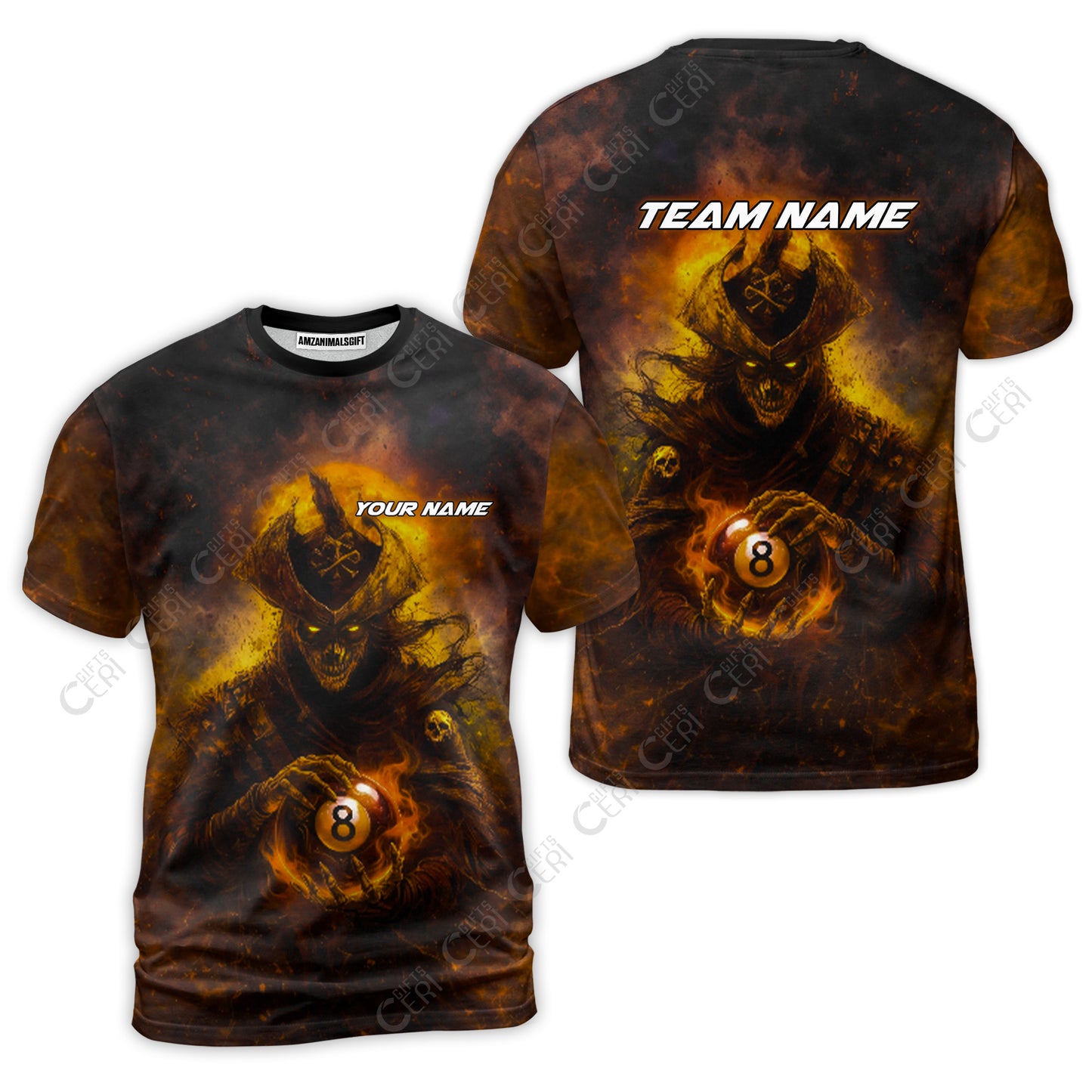 Customized Billiards T-Shirt, Personalized Ghost Captains 8 Ball Jersey Gift For Billiard Players