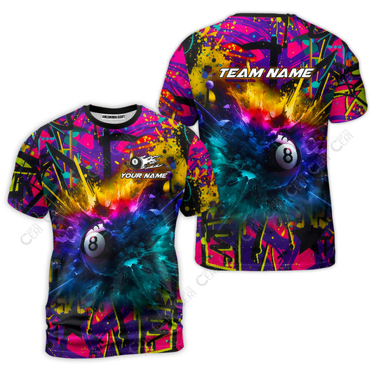 Customized Billiards T-Shirt, Personalized Neon Chaos 8 Ball Jersey Gift For Billiard Players