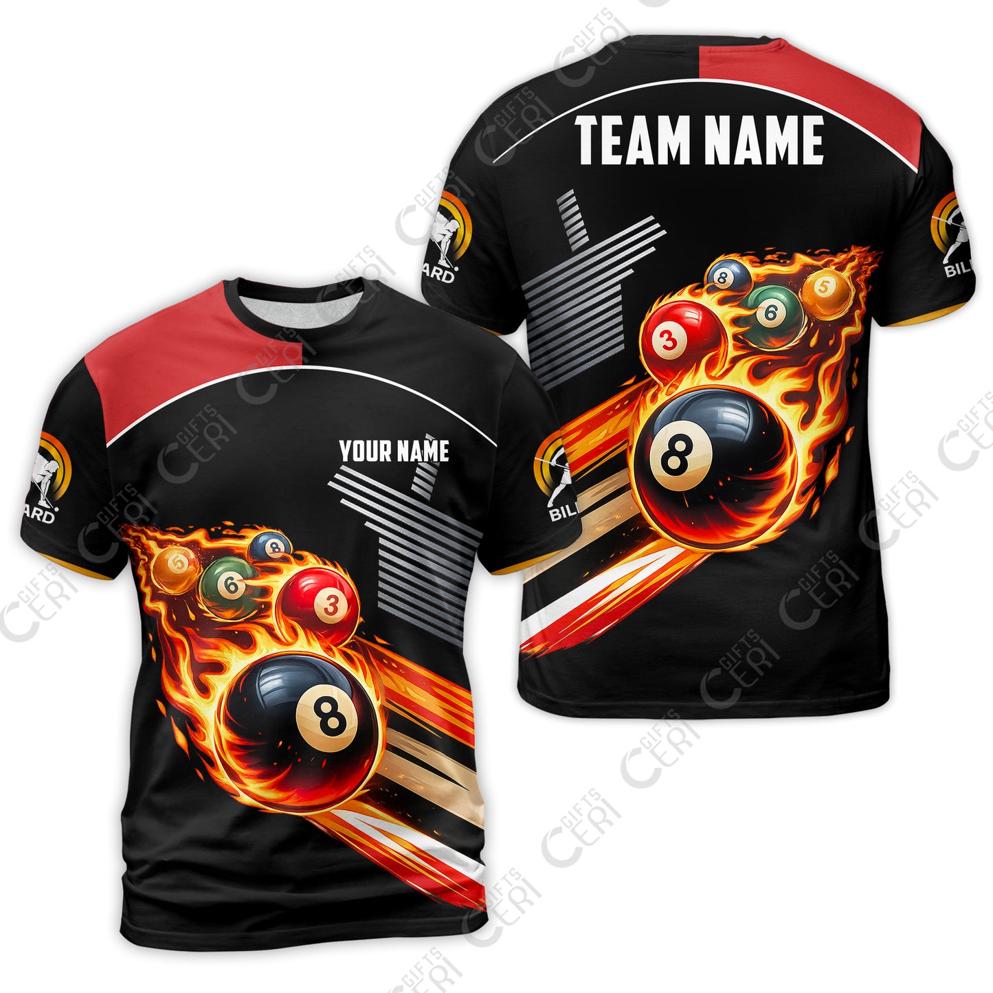 Customized 8 Ball Pool T-Shirt, Billiards 8-Ball The Balls Are Burning, Billiards Jerseys
