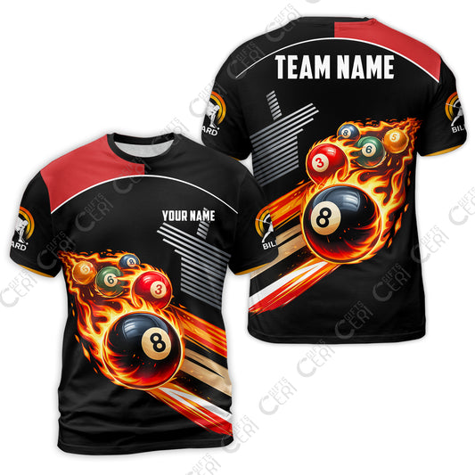 Customized 8 Ball Pool T-Shirt, Billiards 8-Ball The Balls Are Burning, Billiards Jerseys