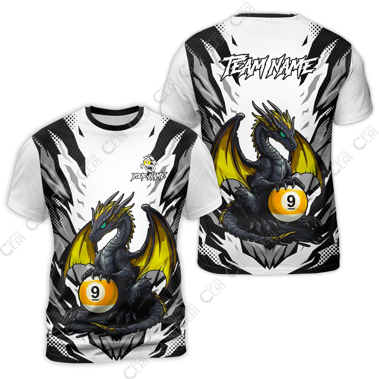 Customized Billiards T-Shirt, Personalized Baby Dragon 9 Ball Jersey Gift For Billiard Players