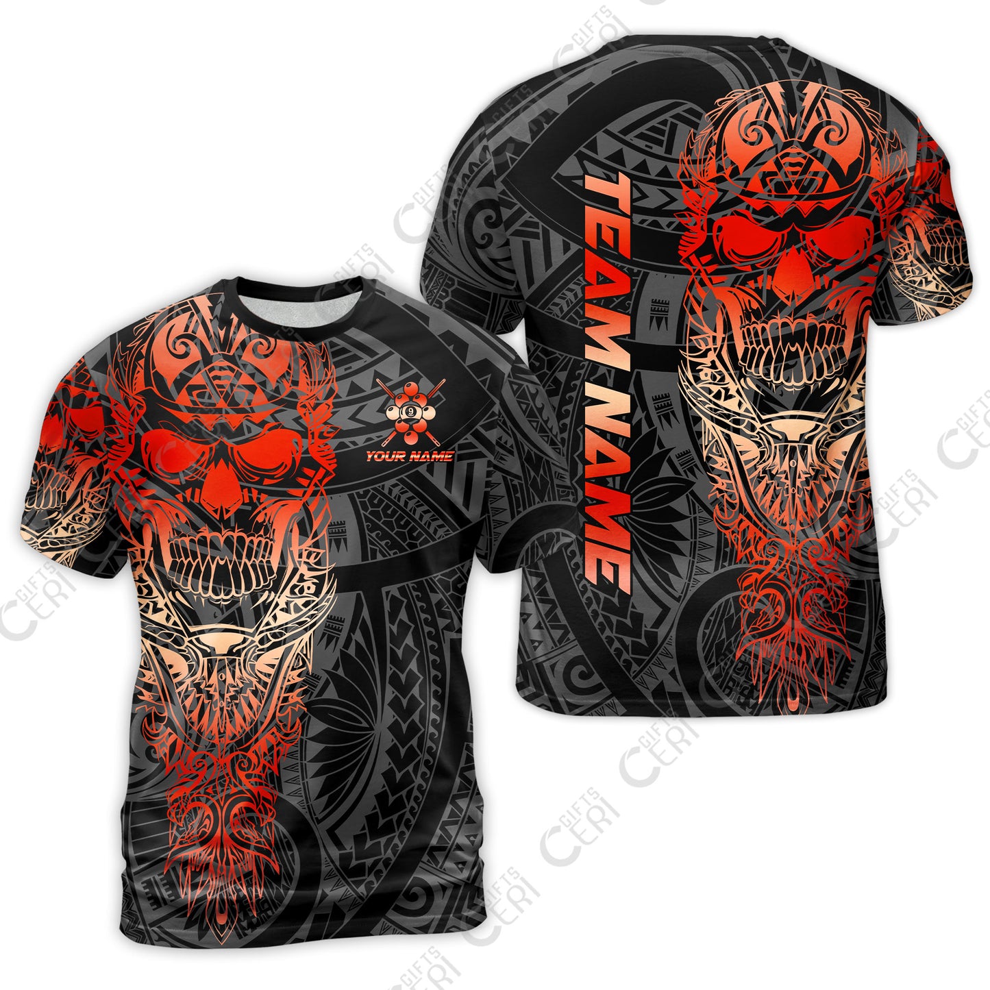 Customized 9 Ball Pool T-Shirt, 9-Ball Billiard Ethnic Tribal Style Pattern, Billiards Jerseys