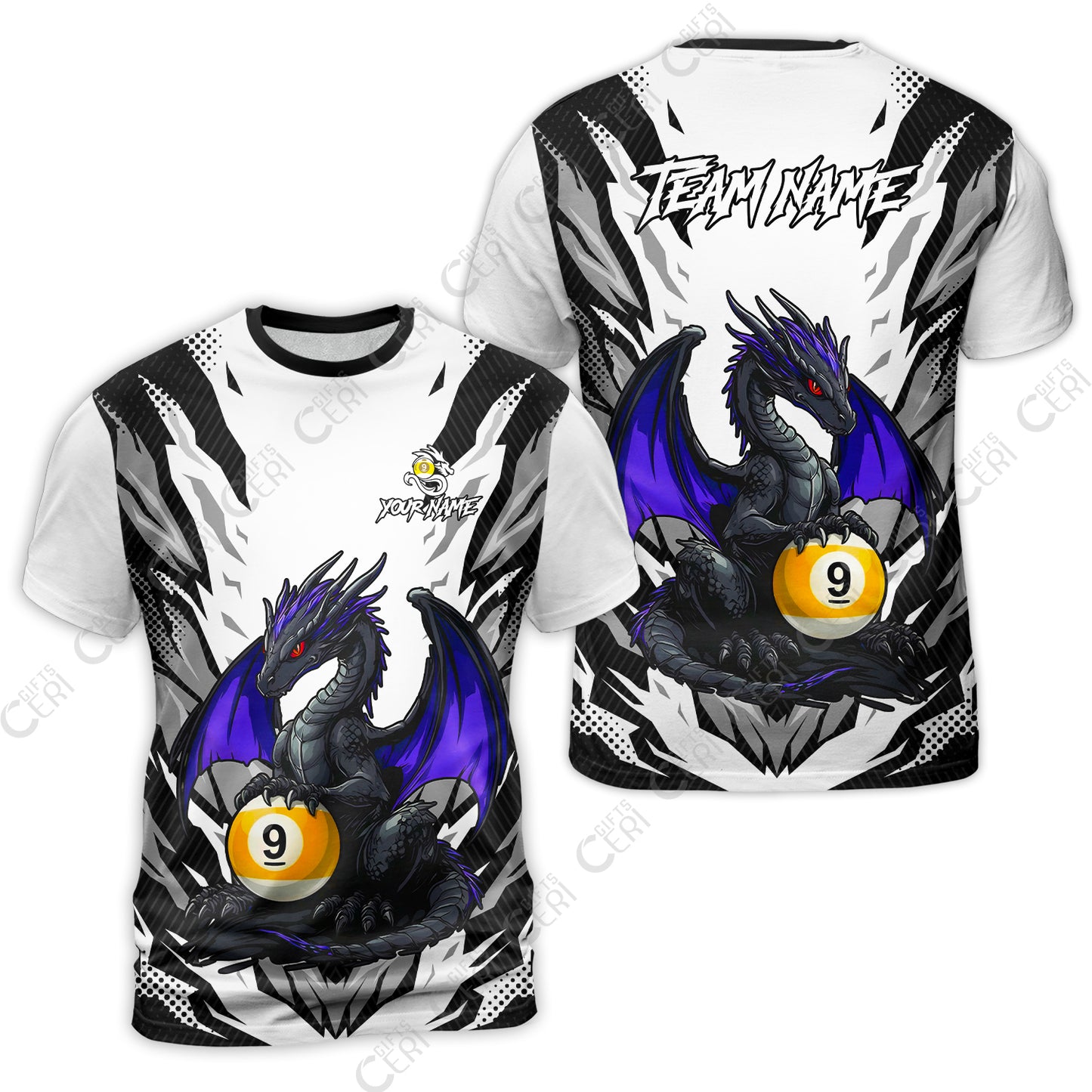Customized Billiards T-Shirt, Personalized Baby Dragon 9 Ball Jersey Gift For Billiard Players