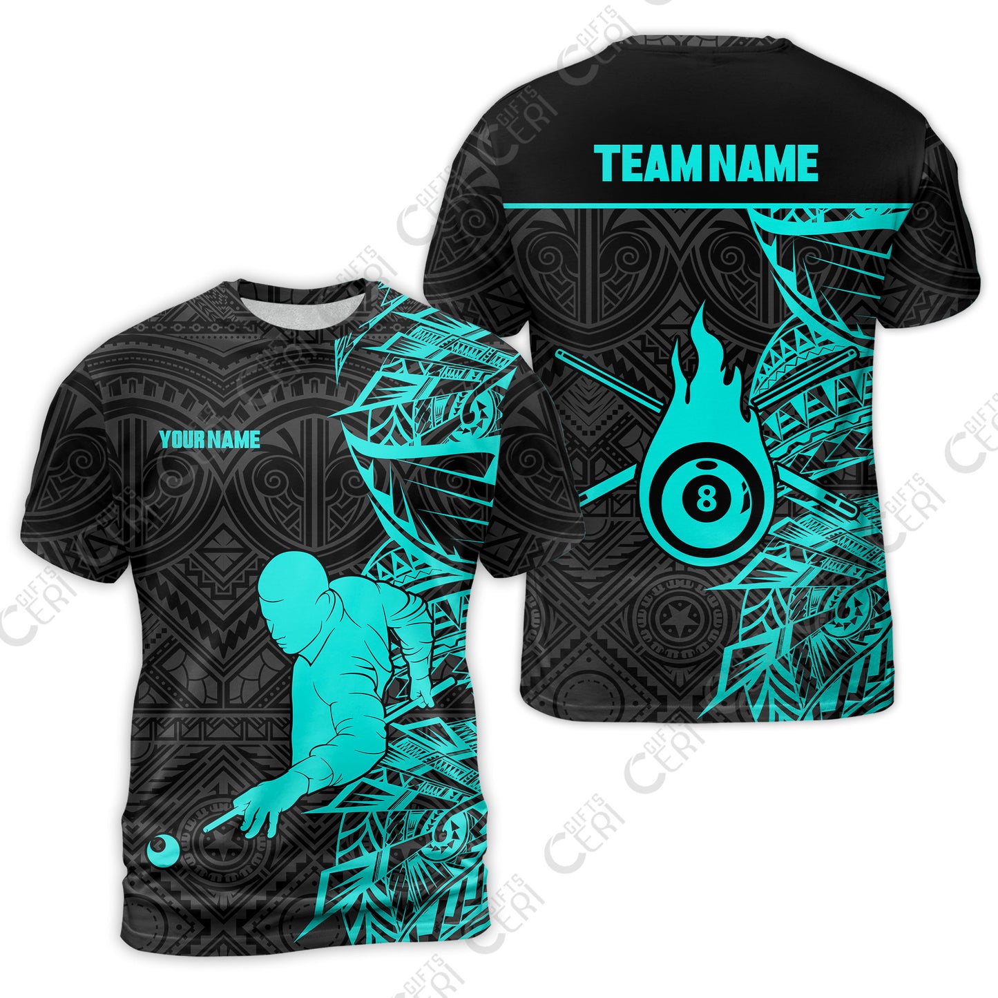 Customized 8 Ball Pool T-Shirt, 8-Ball Billiards Tattoo Pattern, Billiards Jerseys