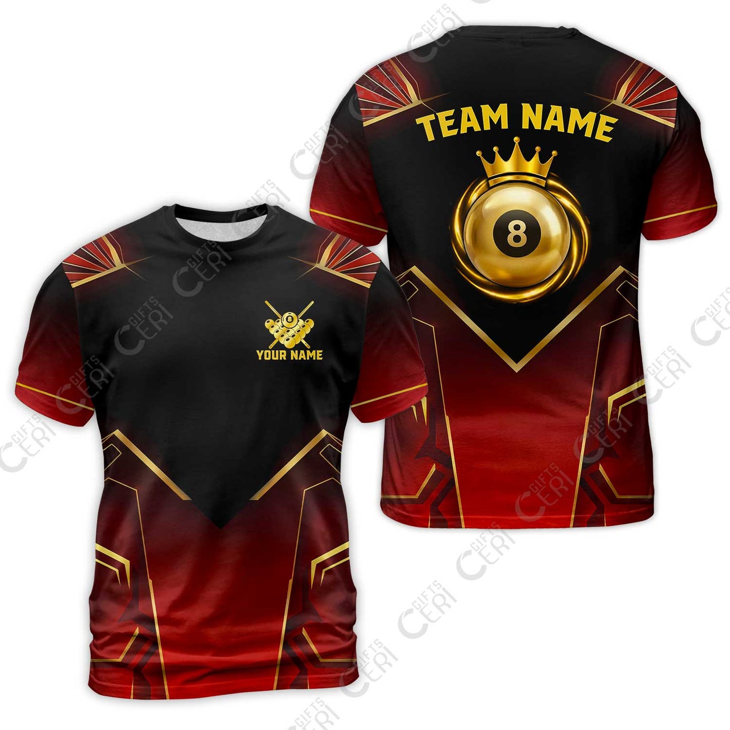 Customized 8 Ball Pool T-Shirt, Tech-Futuristic 3 Scale 8-Ball, Personalized Billiards Jersey