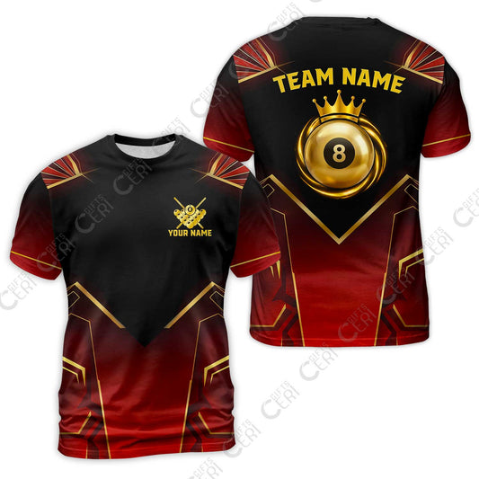 Customized 8 Ball Pool T-Shirt, Tech-Futuristic 3 Scale 8-Ball, Personalized Billiards Jersey