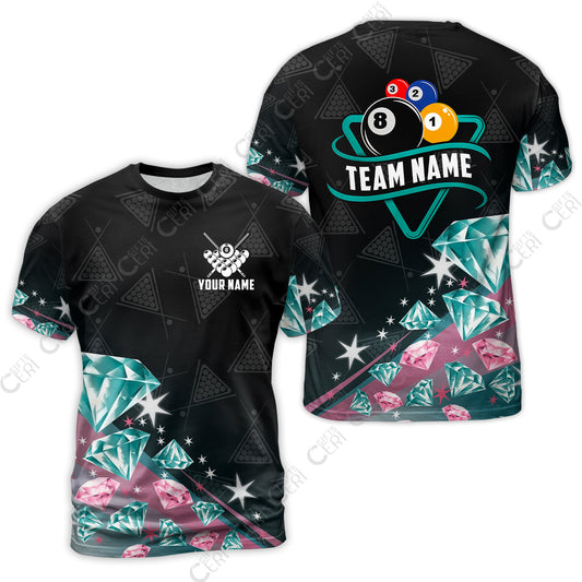 Customized 8 Ball Pool T-Shirt, Diamonds Billiard 8-Ball, Personalized Billiards Jersey