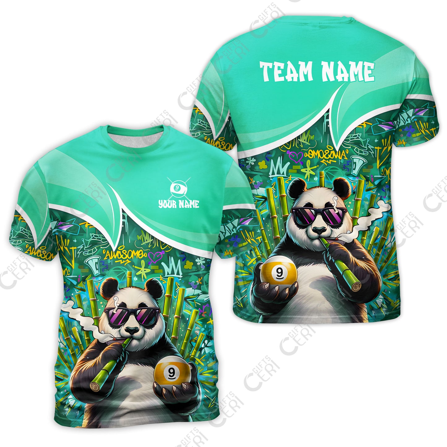 Customized 9 Ball Pool T-Shirt, 9-Ball Panda Bamboo Billiards, Billiards Jerseys