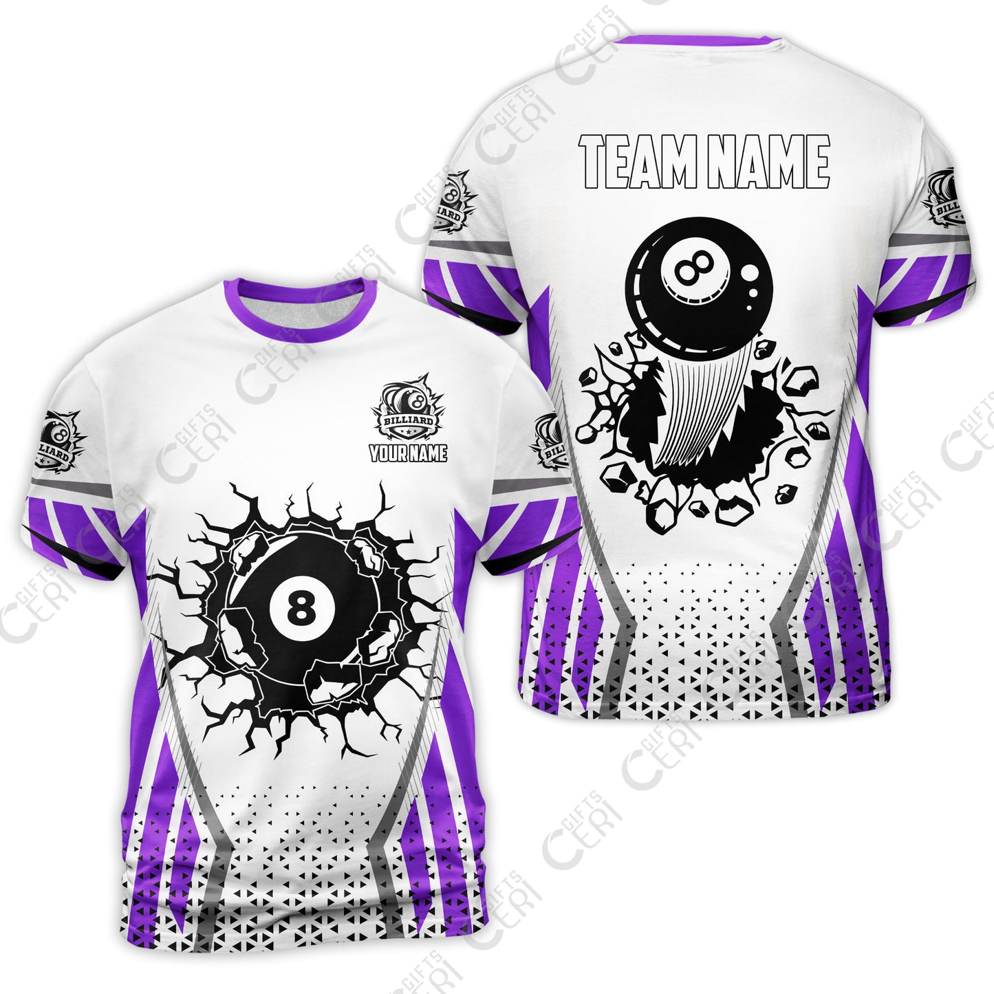 Customized 8 Ball Pool T-Shirt, Billiard Triangle Pattern, 8-Ball Breaks The Wall, Billiard Jerseys