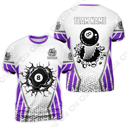 Customized 8 Ball Pool T-Shirt, Billiard Triangle Pattern, 8-Ball Breaks The Wall, Billiard Jerseys