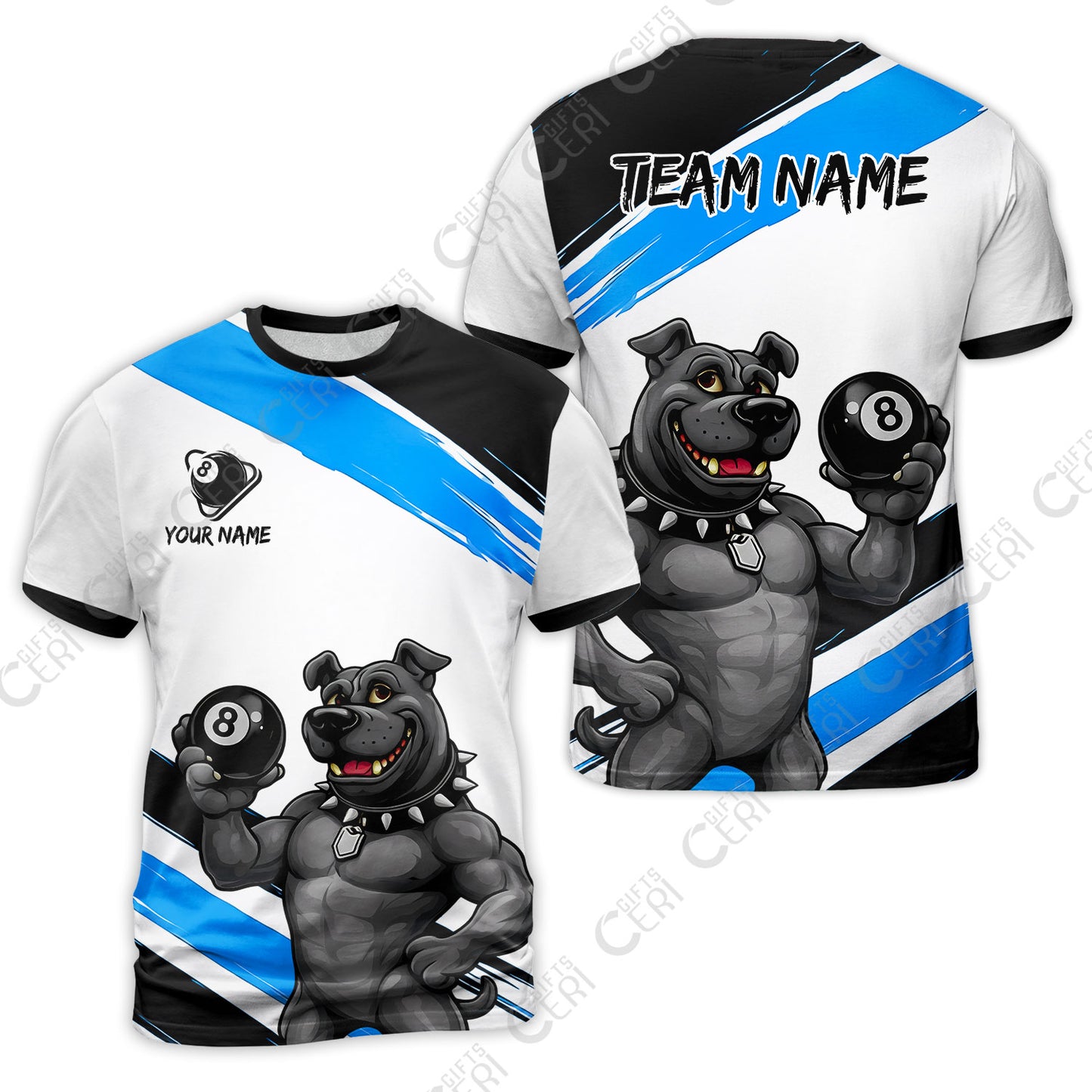 Customized Billiards T-Shirt, Personalized Pitbull 8 Ball Jersey Gift For Billiard Players