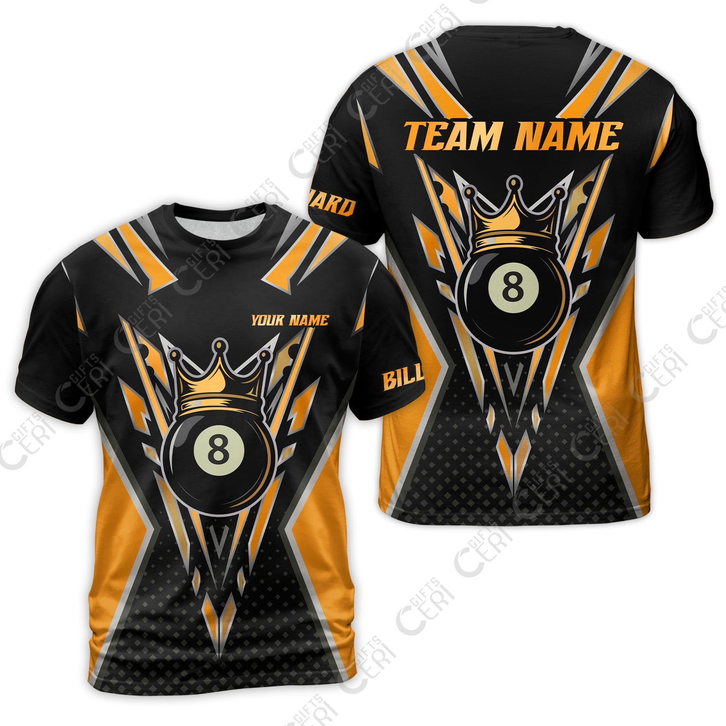 Customized 8 Ball Pool T-Shirt, Billiard 8-Ball Crown, Billiard Jerseys