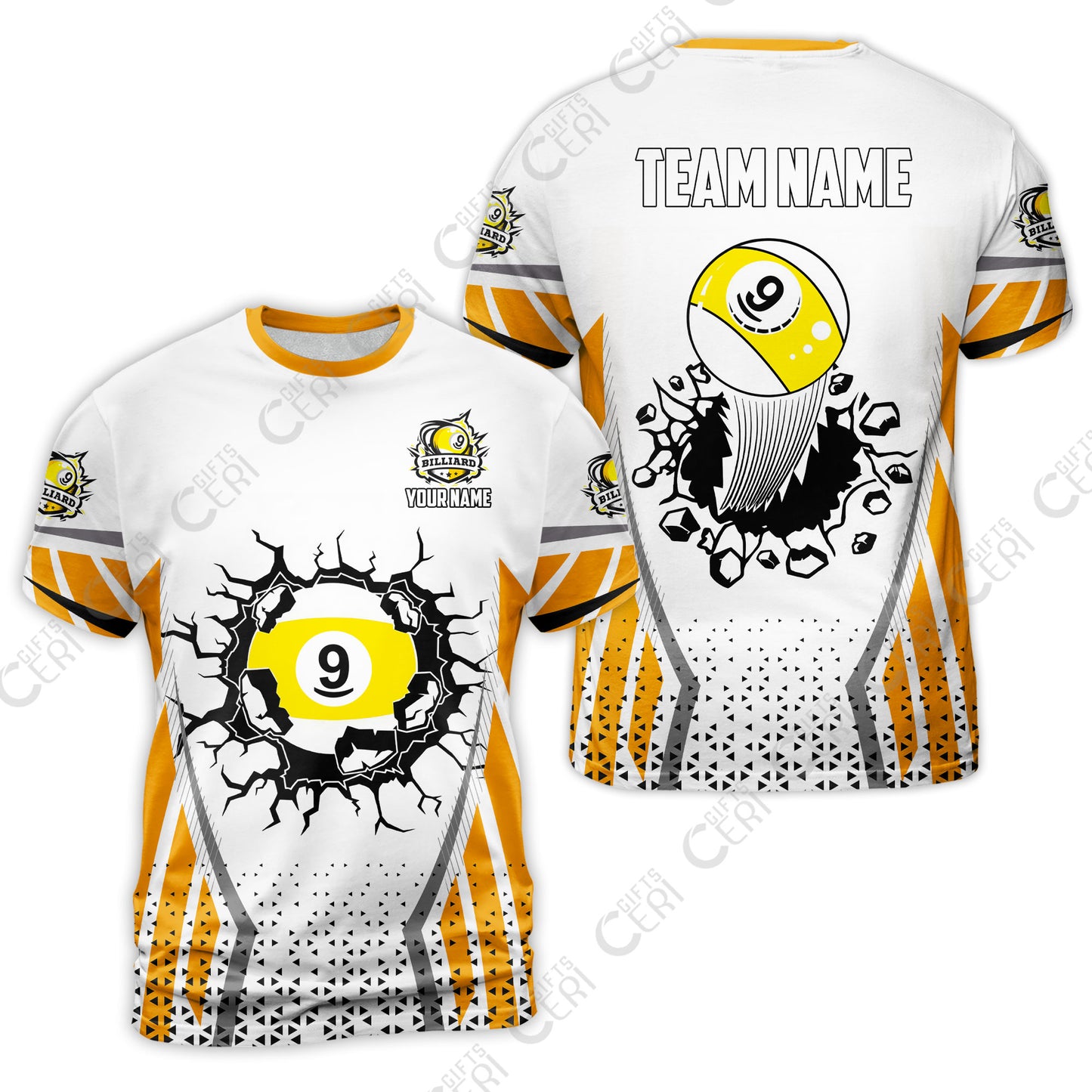 Customized 9 Ball Pool T-Shirt, Billiard Triangle Pattern, 9-Ball Breaks The Wall, Billiard Jerseys