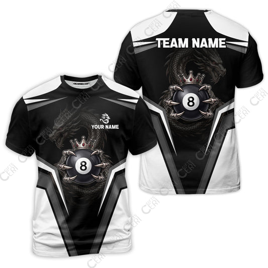 Customized 8 Ball Pool T-Shirt, Dragon's Holding 8-Ball, Personalized Billiards Jersey