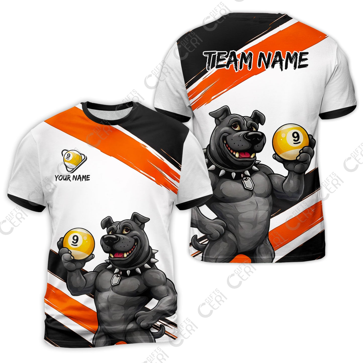 Customized Billiards T-Shirt, Personalized Pitbull 9 Ball Jersey Gift For Billiard Players