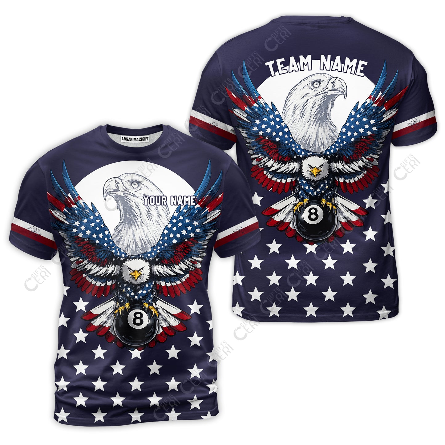 Customized 8 Ball Pool T-Shirt, American Eagle Billiards 8-Ball, Personalized Billiards Jersey
