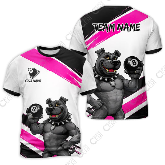 Customized Billiards T-Shirt, Personalized Pitbull 8 Ball Jersey Gift For Billiard Players