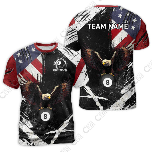 Customized 8 Ball Pool T-Shirt, Eagle Billiard American Flag 8-ball, Personalized Billiards Jersey