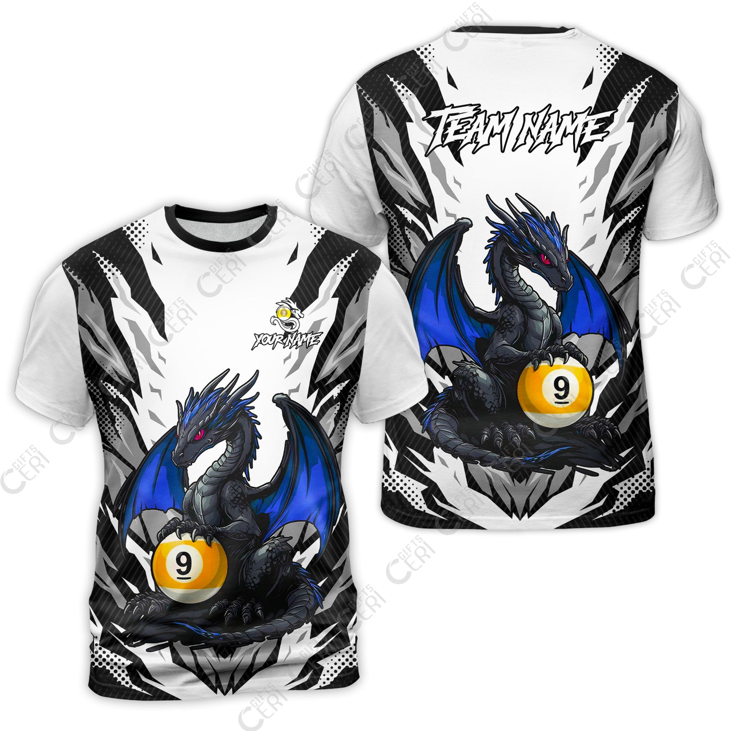 Customized Billiards T-Shirt, Personalized Baby Dragon 9 Ball Jersey Gift For Billiard Players