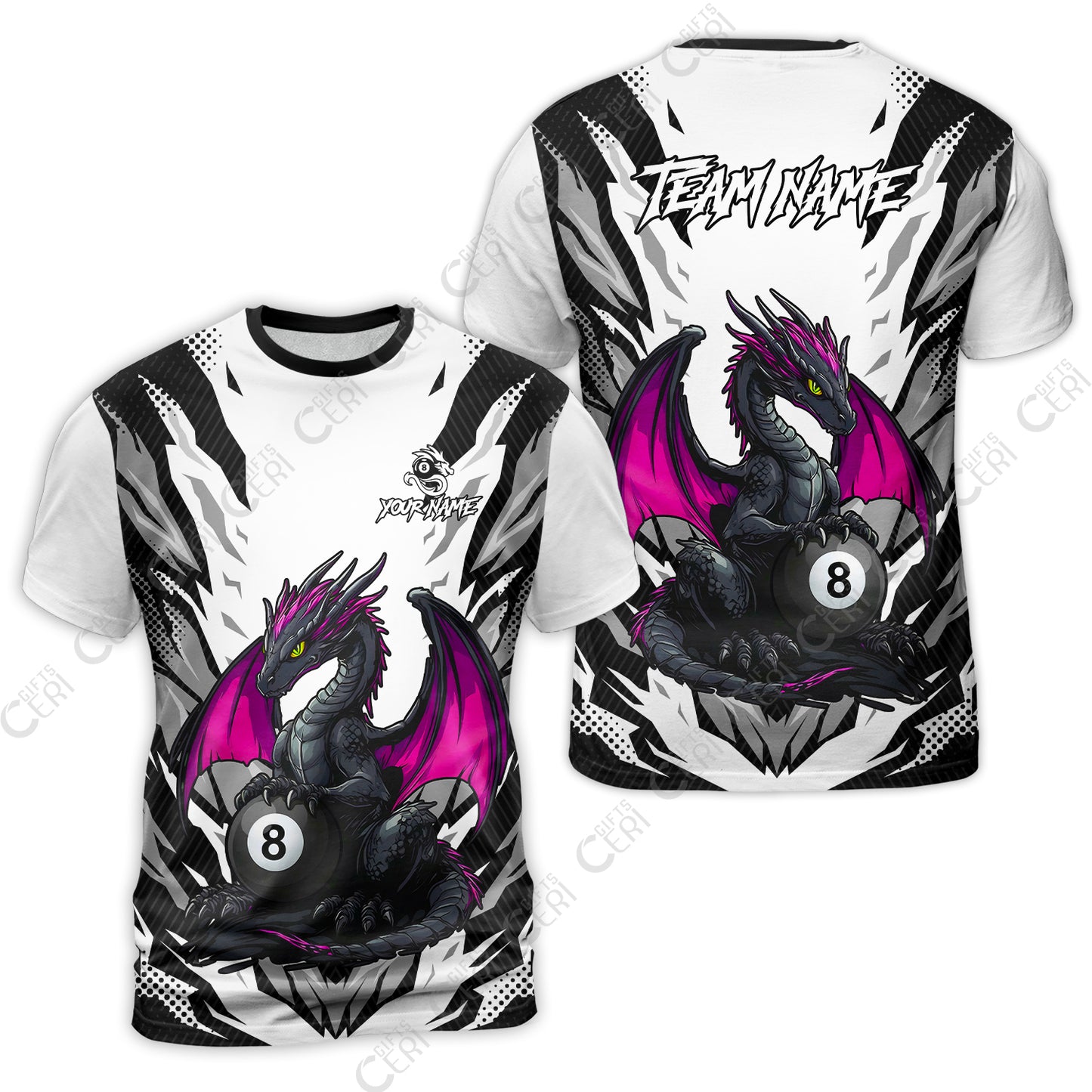 Customized Billiards T-Shirt, Personalized Baby Dragon 8 Ball Jersey Gift For Billiard Players