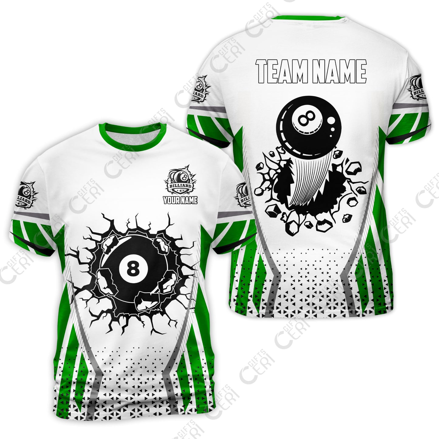 Customized 8 Ball Pool T-Shirt, Billiard Triangle Pattern, 8-Ball Breaks The Wall, Billiard Jerseys