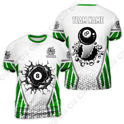 Customized 8 Ball Pool T-Shirt, Billiard Triangle Pattern, 8-Ball Breaks The Wall, Billiard Jerseys