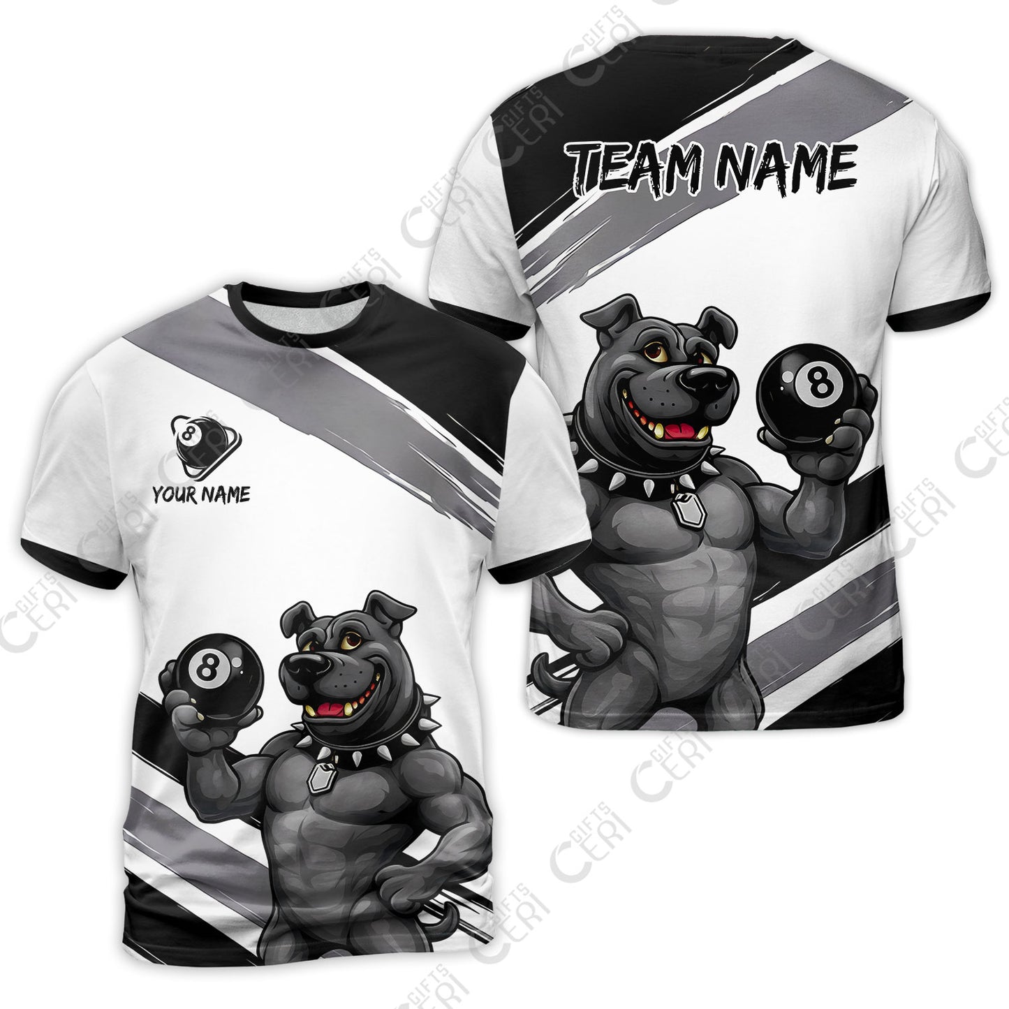 Customized Billiards T-Shirt, Personalized Pitbull 8 Ball Jersey Gift For Billiard Players