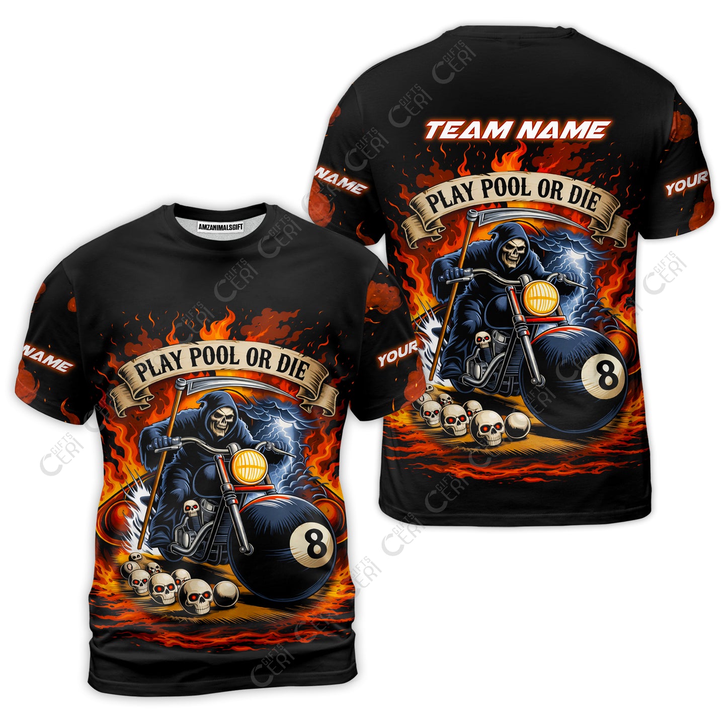 Customized 8 Ball Pool T-Shirt, Billiards 8-Ball Hell Riders, Billiards Jerseys