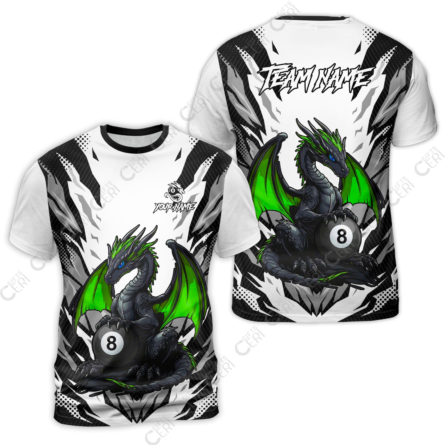 Customized Billiards T-Shirt, Personalized Baby Dragon 8 Ball Jersey Gift For Billiard Players