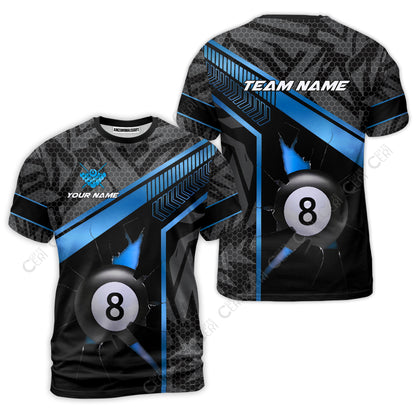 Customized Billiards T-Shirt, Personalized Hexagonal Patterns With A Cracked Glass 8 Ball Jersey