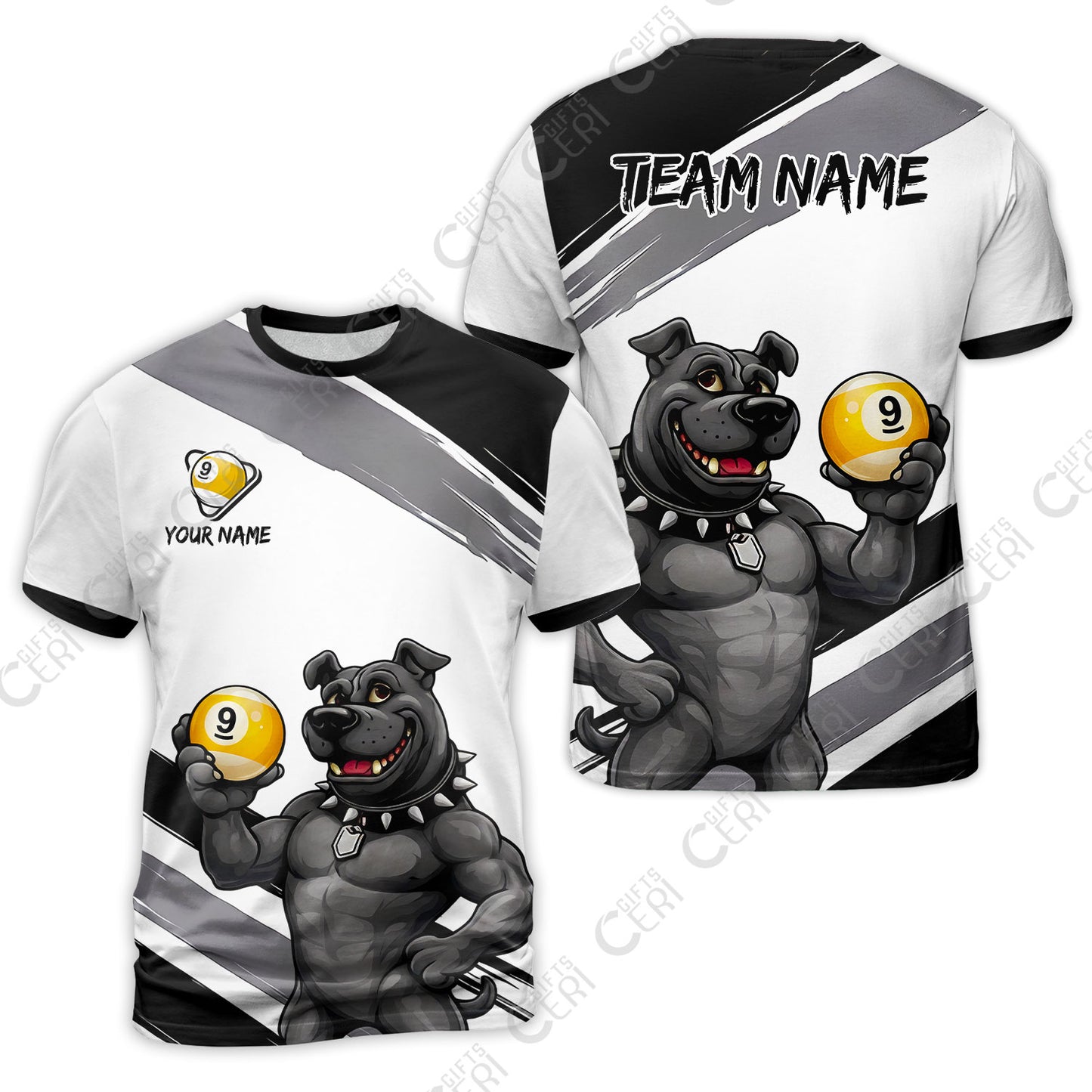 Customized Billiards T-Shirt, Personalized Pitbull 9 Ball Jersey Gift For Billiard Players