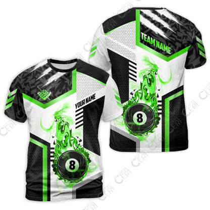 Customized Billiards T-Shirt, Flaming 8-Ball Graphic, 8 Ball Pool Jersey