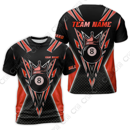 Customized 8 Ball Pool T-Shirt, Billiard 8-Ball Crown, Billiard Jerseys