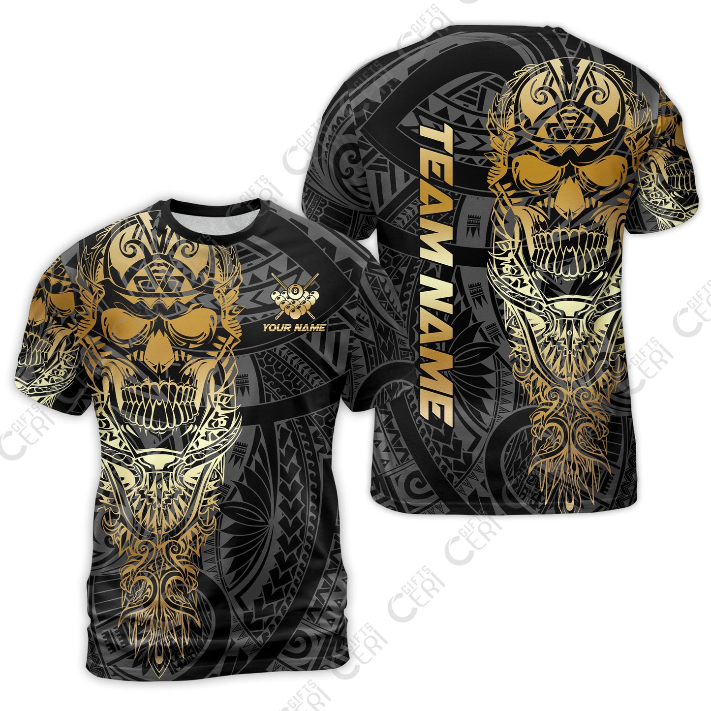 Customized 8 Ball Pool T-Shirt, 8-Ball Billiard Ethnic Tribal Style Pattern, Billiards Jerseys