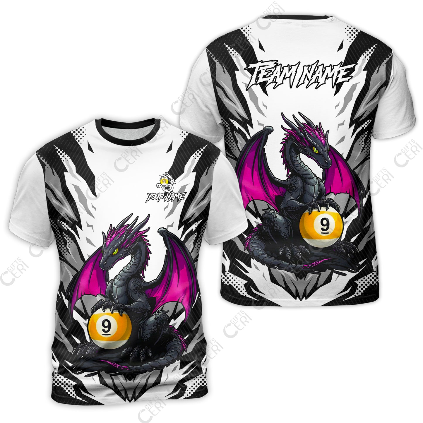 Customized Billiards T-Shirt, Personalized Baby Dragon 9 Ball Jersey Gift For Billiard Players