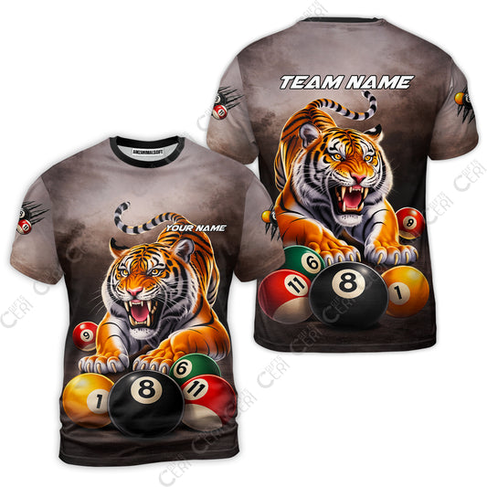 Customized 8 Ball Pool T-Shirt, Billiards 8-Ball Colorful Tiger Break, Billiards Jerseys