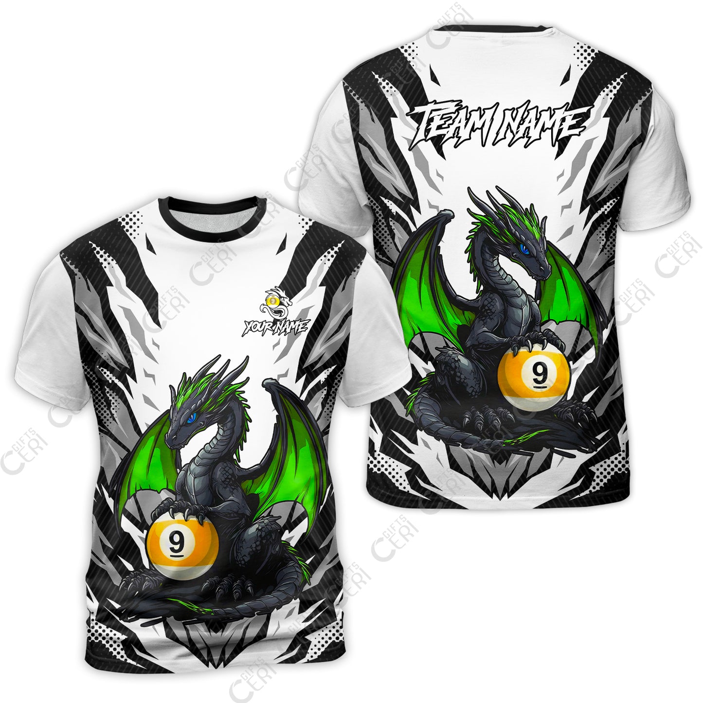 Customized Billiards T-Shirt, Personalized Baby Dragon 9 Ball Jersey Gift For Billiard Players