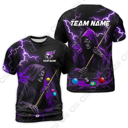 Customized 8 Ball Pool T-Shirt, The Death Plays Billiards 8-Ball Flame, Billiards Jerseys