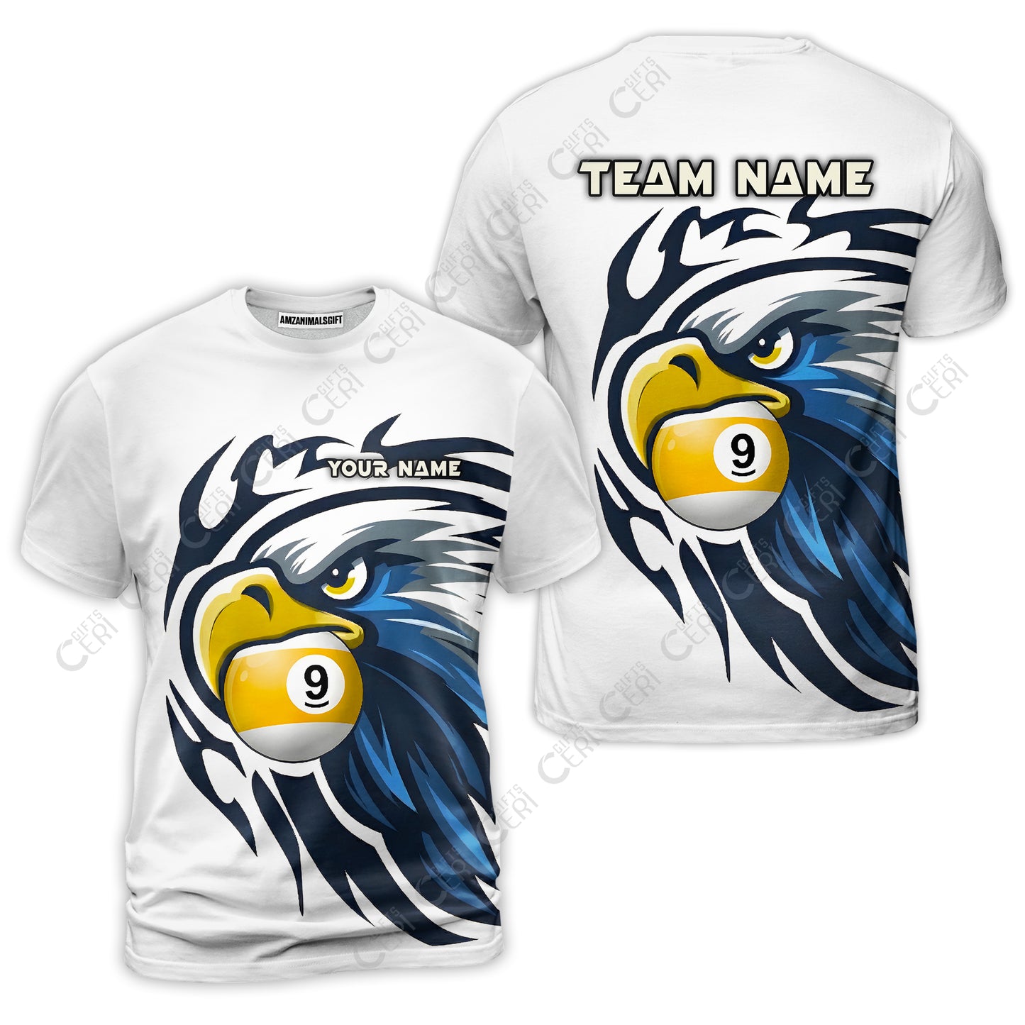 Customized 9 Ball Pool T-Shirt, Eagle Eye 9-Ball, Personalized Billiards Jersey