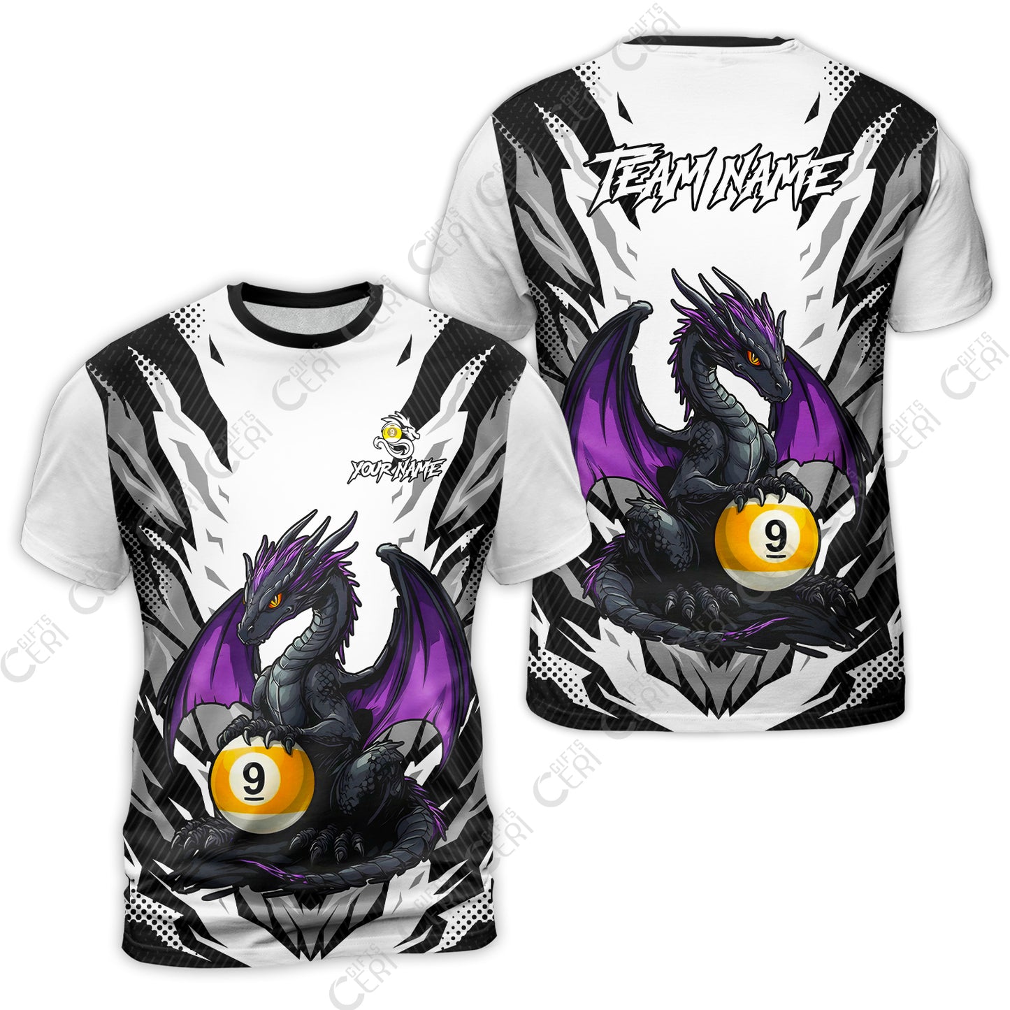 Customized Billiards T-Shirt, Personalized Baby Dragon 9 Ball Jersey Gift For Billiard Players