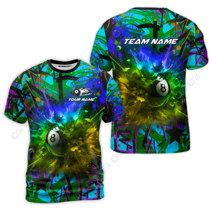Customized Billiards T-Shirt, Personalized Neon Chaos 8 Ball Jersey Gift For Billiard Players