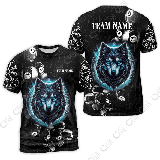 Customized Billiards T-Shirt, Wolf Runic Viking Black Grunge Alphabet, Billiards Jerseys