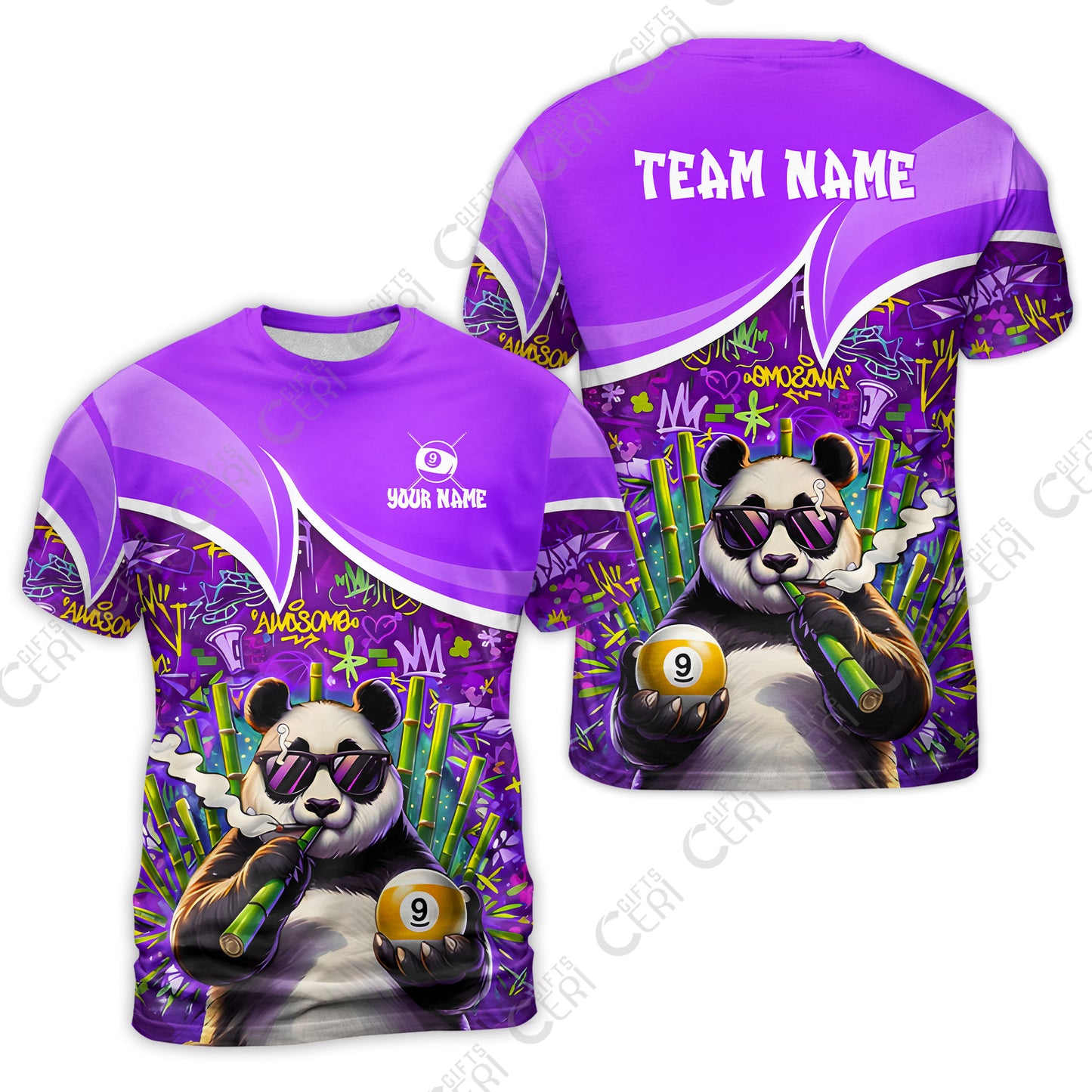 Customized 9 Ball Pool T-Shirt, 9-Ball Panda Bamboo Billiards, Billiards Jerseys