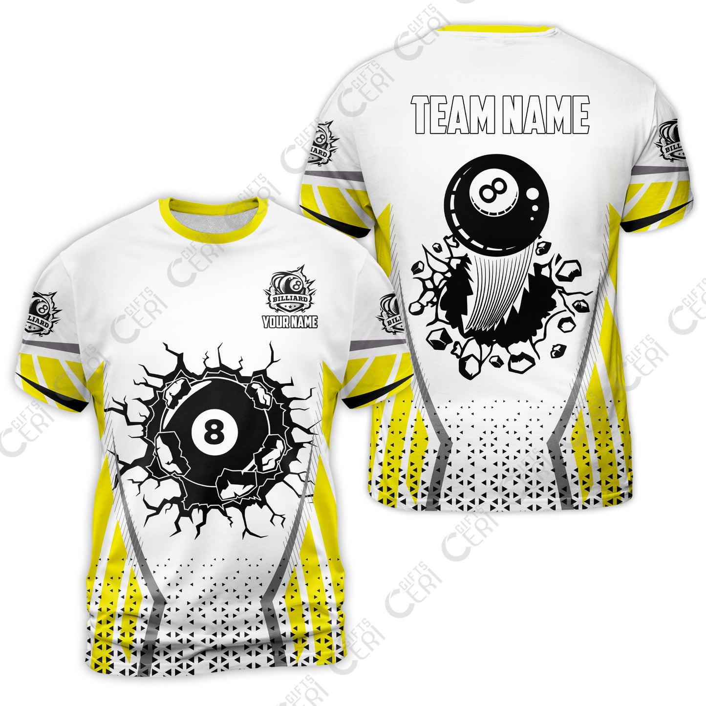 Customized 8 Ball Pool T-Shirt, Billiard Triangle Pattern, 8-Ball Breaks The Wall, Billiard Jerseys