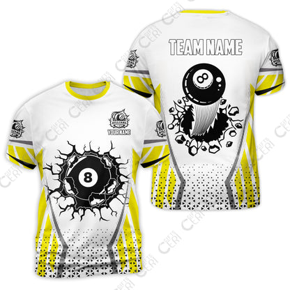 Customized 8 Ball Pool T-Shirt, Billiard Triangle Pattern, 8-Ball Breaks The Wall, Billiard Jerseys